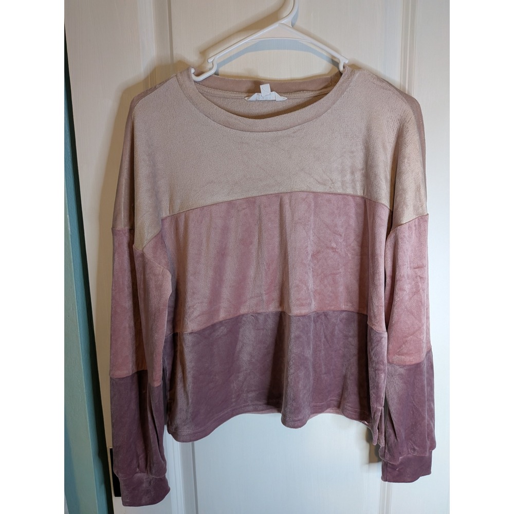 Danskin Girls Velour Colorblock Pullover Sweatshirt Mauve Pink Taupe Large 10 12